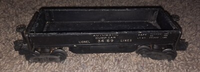 VINTAGE O-SCALE LIONEL AUTOMATIC DUMP CAR #3469 ALL METAL TRAIN Made USA BLACK