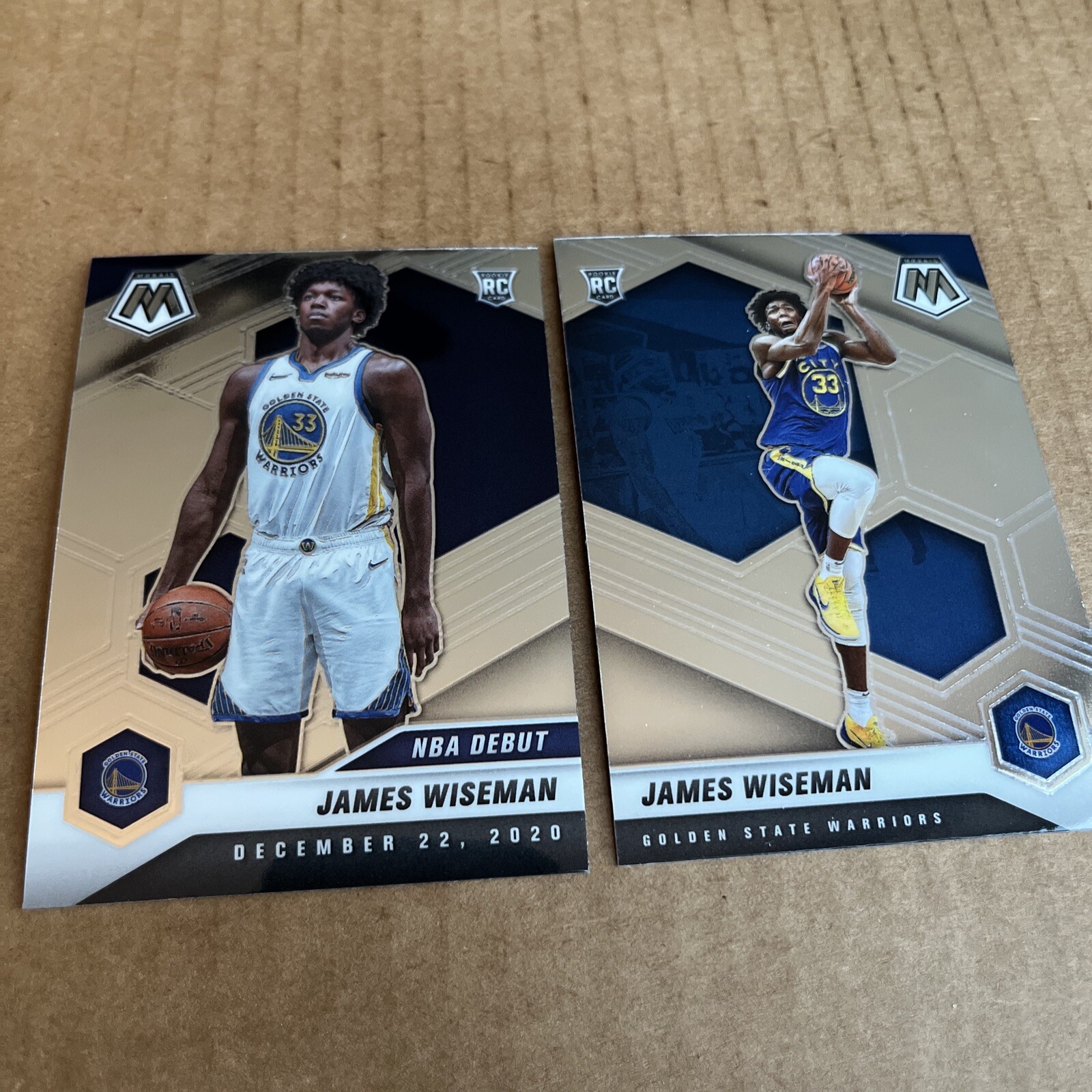 JAMES WISEMAN RC 2020 Mosaic #205 & NBA Debut #266 Warriors Cards (c6)