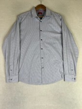 Alfani Shirt Men's Large Slim Fit Gray Plaid Button Up Long Sleeve Stretch