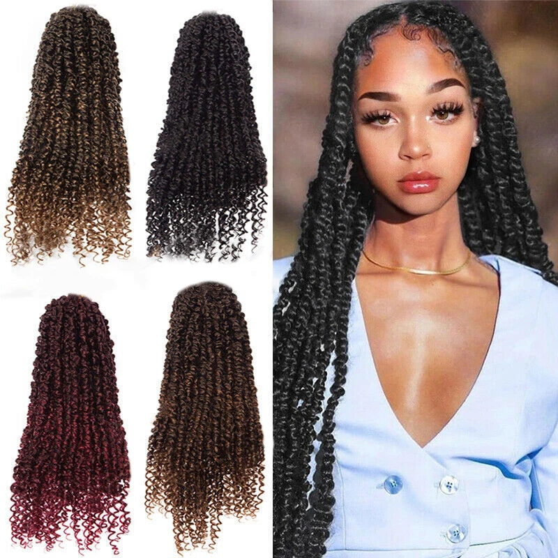 Passion Twist Hair 18 Inch 6 Packs Water Wave Crochet Hair Passion Twists  Braiding Hair Spring Twist Hair Crochet Braids Hair Extension(1B) 