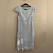 Alice + Olivia Dress - Mini Light Blue Lace Crochet Size 4 Open Back