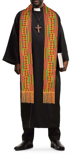 Kente African Print Church Clergy Pastor Choir Stole/Sash with Fringes DPC0795S - Picture 7 of 7
