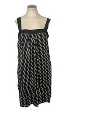 Maeve Anthropologie Womens Black Beige Linen Sleeveless Shift Dress Size 10