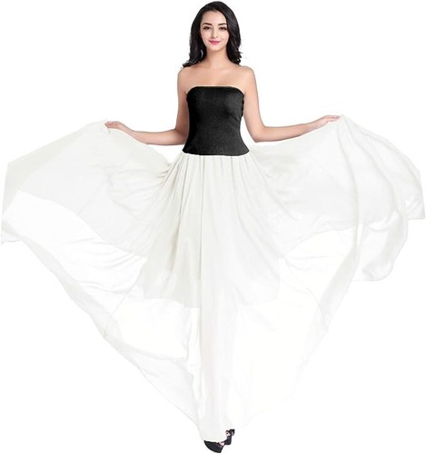 v28 Women Full/Ankle Length Elastic Pleated Retro Maxi Chiffon Long Skirt - Picture 3 of 3