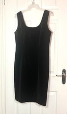 Vintage Debut Black Velvet Style Fitted Evening Dress Knee Length Size 10 uk