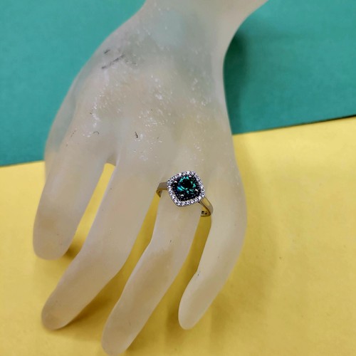 Created Emerald Sapphire Necklace, Earrings Ring Set sterling silver 18 inches - Picture 2 of 8