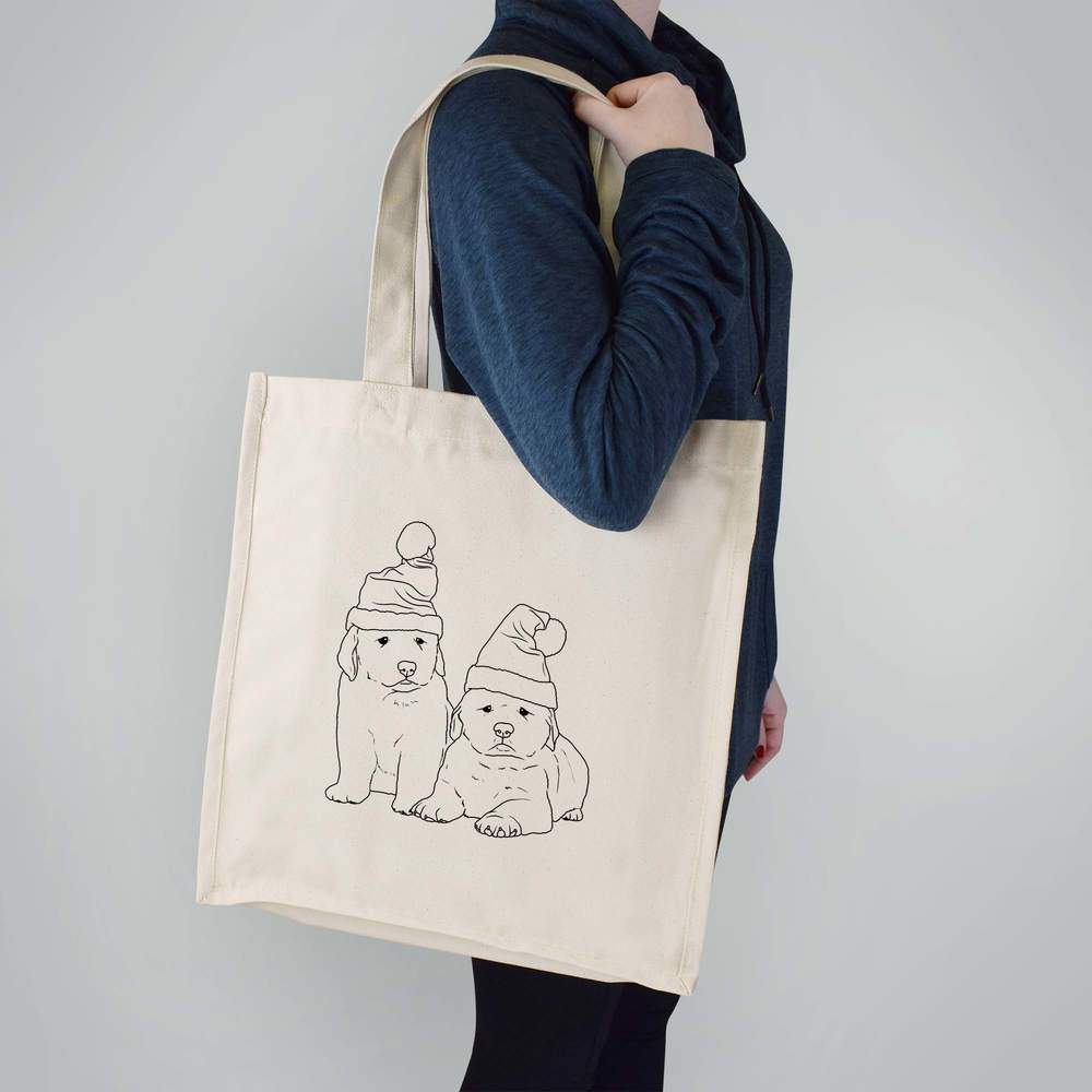 'Christmas Golden Retriever Puppies' Premium Canvas Tote Bag