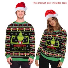 Unisex The Grinch Christmas Jumper Men Women Xmas Couple Knit Top M-2XL