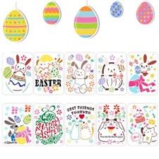 Happy Easter Painting Stencils Template10 PCS Easter Bunny Egg Cat Plastic Pa...