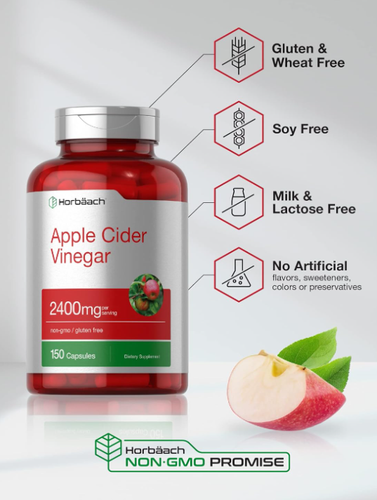 Apple Cider Vinegar Capsules | 2400mg | 150 Count | Non-GMO, Gluten Free Supplem - Picture 4 of 7