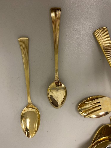 Vintage Golden Barclay Geneve Gold Electroplate Japan Flatware 46 Pc Set W/ Bag - Picture 19 of 21