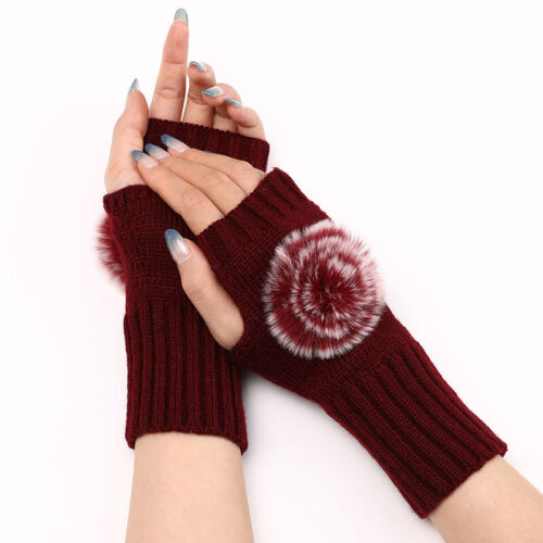 Männer Frau Winter Warme Fingerlose Handschuhe Halb Finger Gestrickte K - Bild 18 von 21