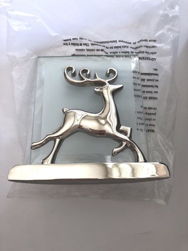Kirkland Tealight Candle Holder Silver Etched Glass Reindeer - Picture 7 of 9