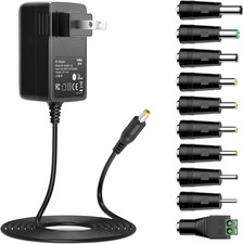 12V 3A 2.5A AC DC Power Adapter Supply Cord Wall Charger with 10 Interchangeable