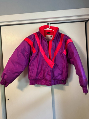 White Stag Ski Graphics Women s Down Colorblock Ski Jacket L Zip Snap Pockets