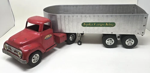 Vintage Tonka Toys Truck & Tonka Cargo King Trailer Red 1950's era Mound Minn.