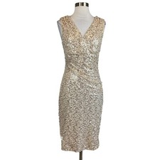 Eliza J Women's Cocktail Dress Size 8 Gold Sequined Sleeveless Midi Sheath