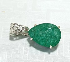 20 CT Naturel Vert Émeraude Ample Certifié Gemme 925 Argent Solide Pendentif