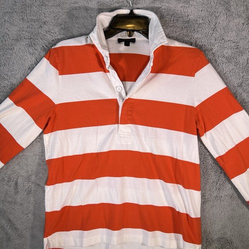 J. Crew Herren gestreift 100 % Baumwolle Rugby Polo Langarm Shirt orange weiß Y2K - Bild 1 von 7