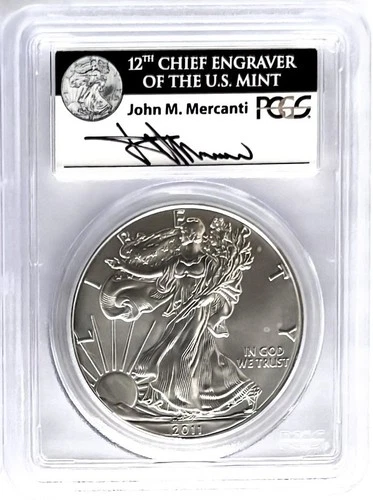 2011 S BURNISHED SILVER EAGLE S MINT MARK 25TH ANNIVERSARY PCGS MS70 MERCANTI