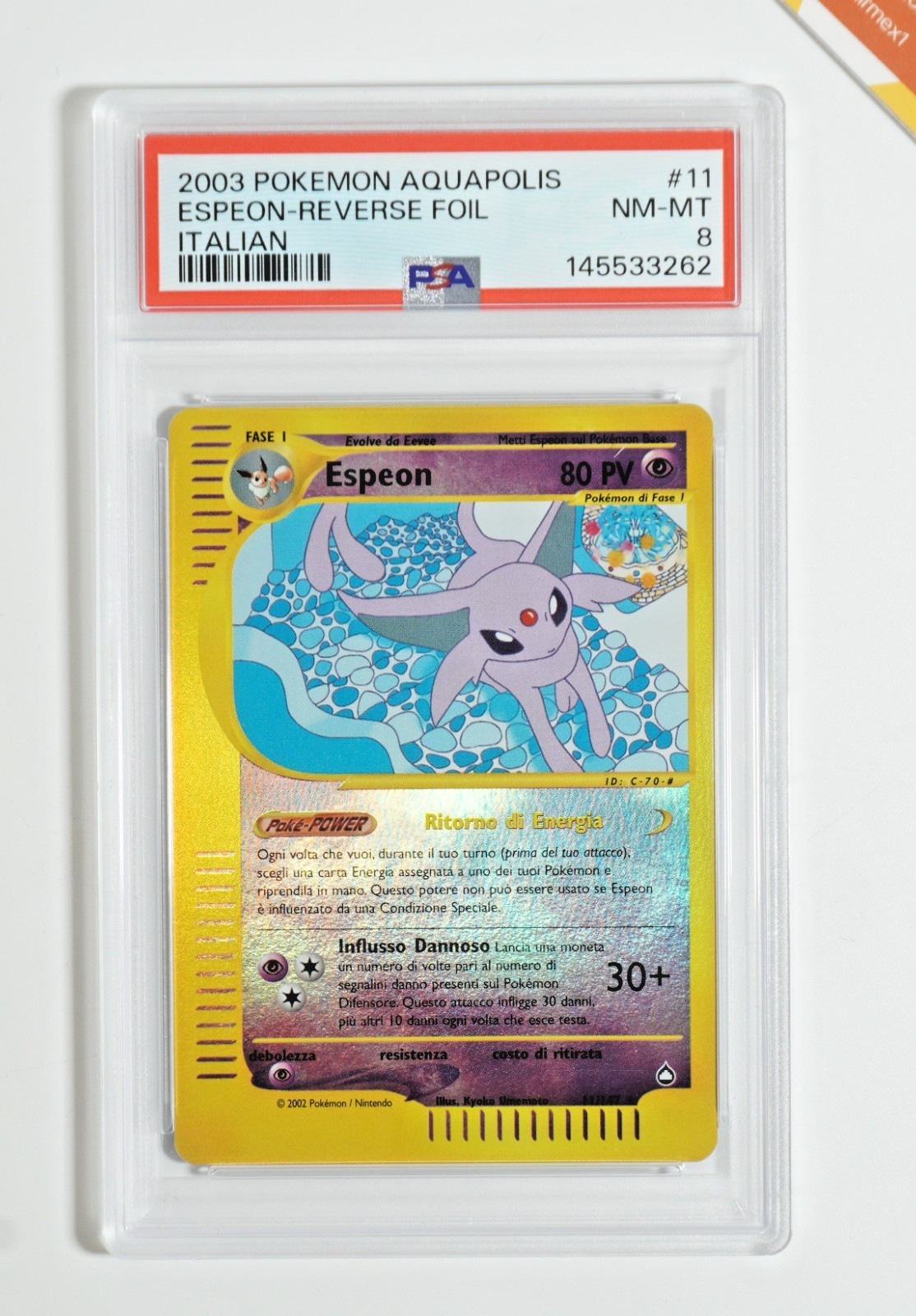 Pokemon PSA 8 Espeon #11 Aquapolis Reverse Foil 2003 Italian