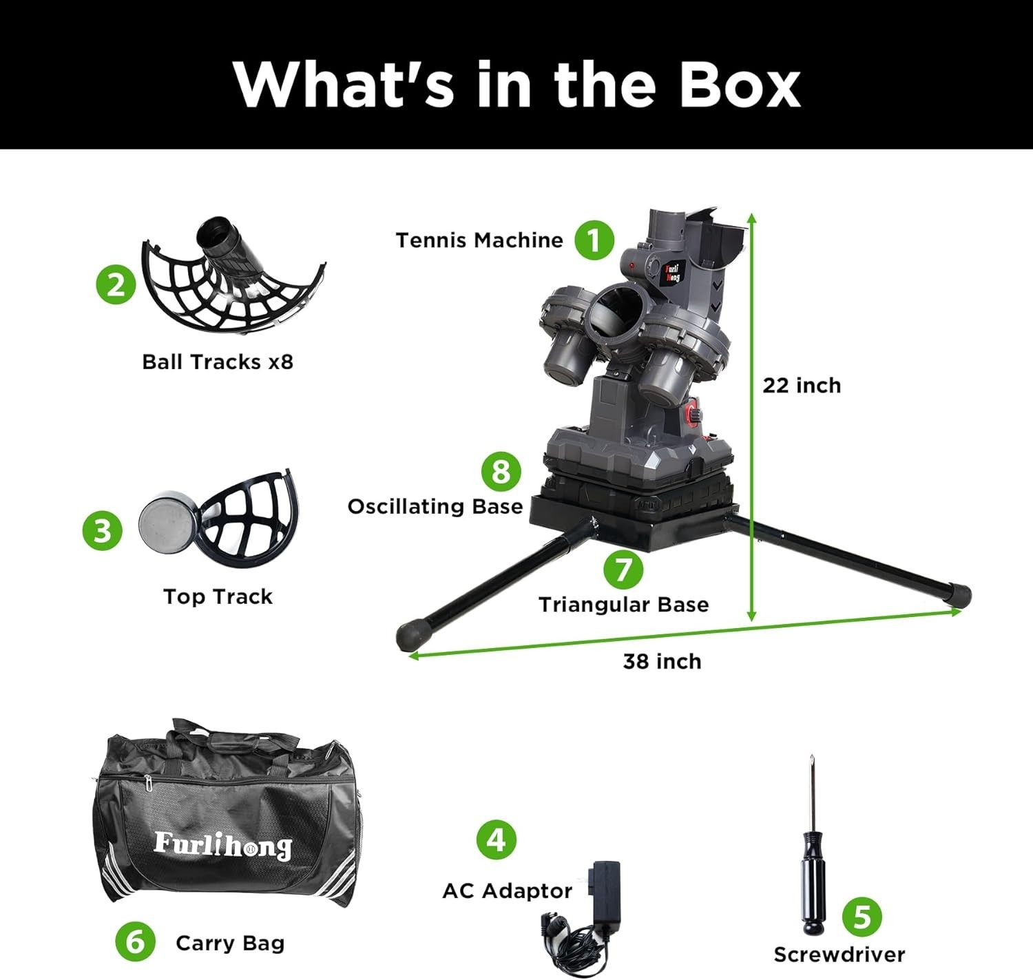 Tennis Ball Machine with Triangular Base Adjustable Speeds Oscillating Training