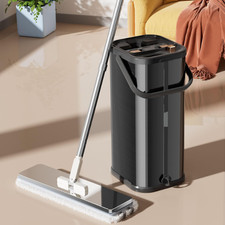 Stainless Steel Flat Mop Bucket Set Wringer 1/2/4/6 Pads Clean Dirty