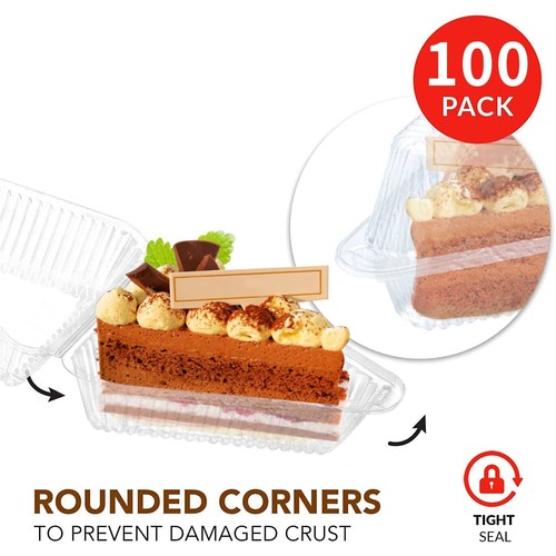 100 Pieces Cake Slice Plastic Containers, 4.33 Inches Hinged Lid Cheese cake ... - Picture 3 of 7