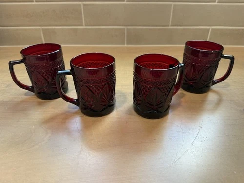 Set of Four Cristal D’Arques Durand Luminarc France Ruby Red Old- Fashioned Mugs