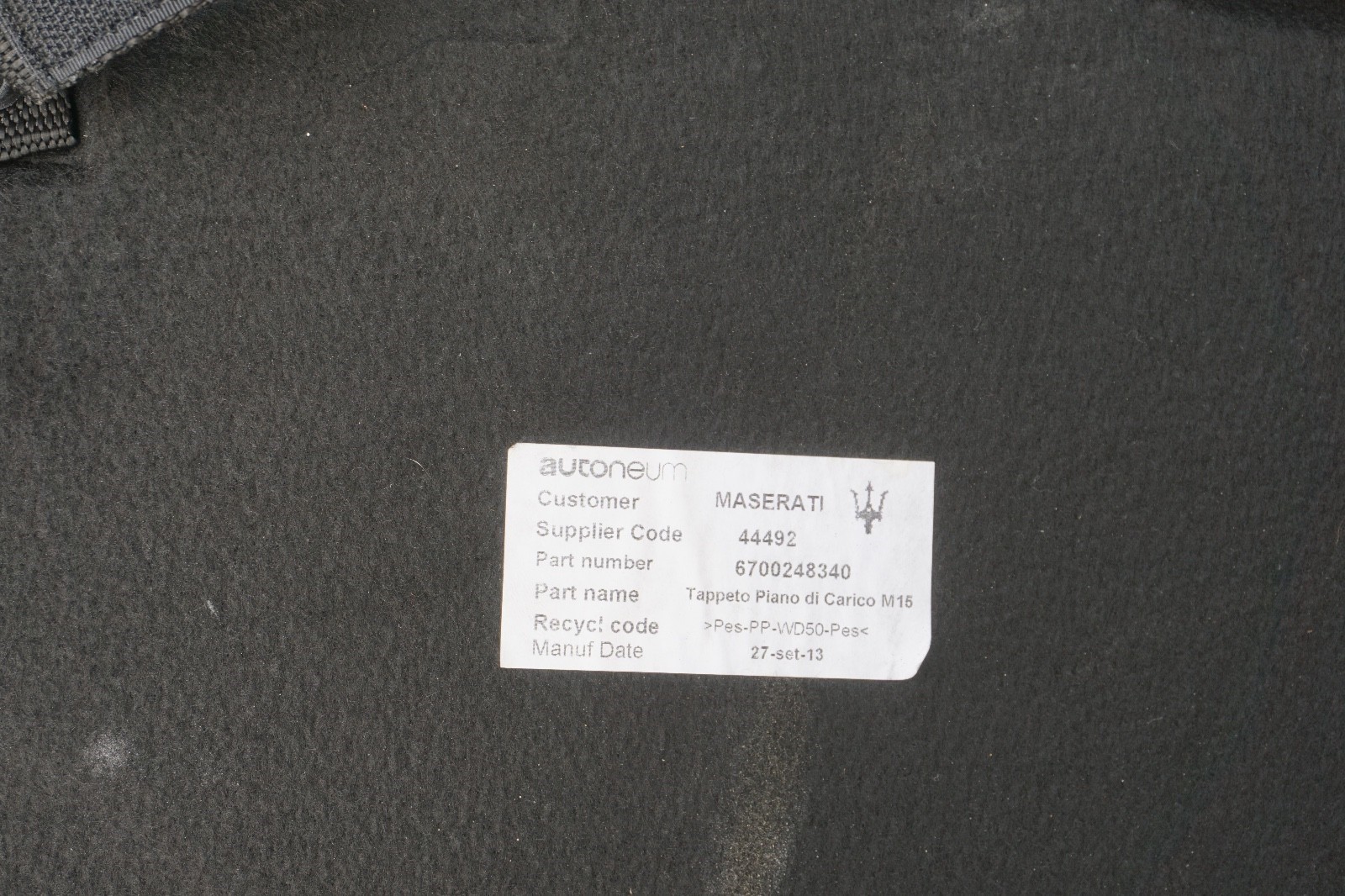 2014 - 2019 MASERATI GHIBLI TRUNK FLOOR COVER MAT CARGO LINER OEM