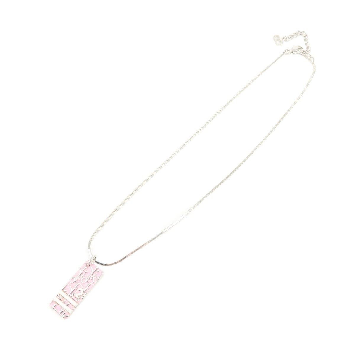 Christian Dior Trotter Logo Metal Necklace Pink Silver