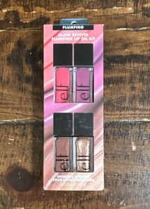e.l.f. Glow Reviver Plumping Lip Oil Kit 4pc Pink Purple Brown Gold 0.25oz