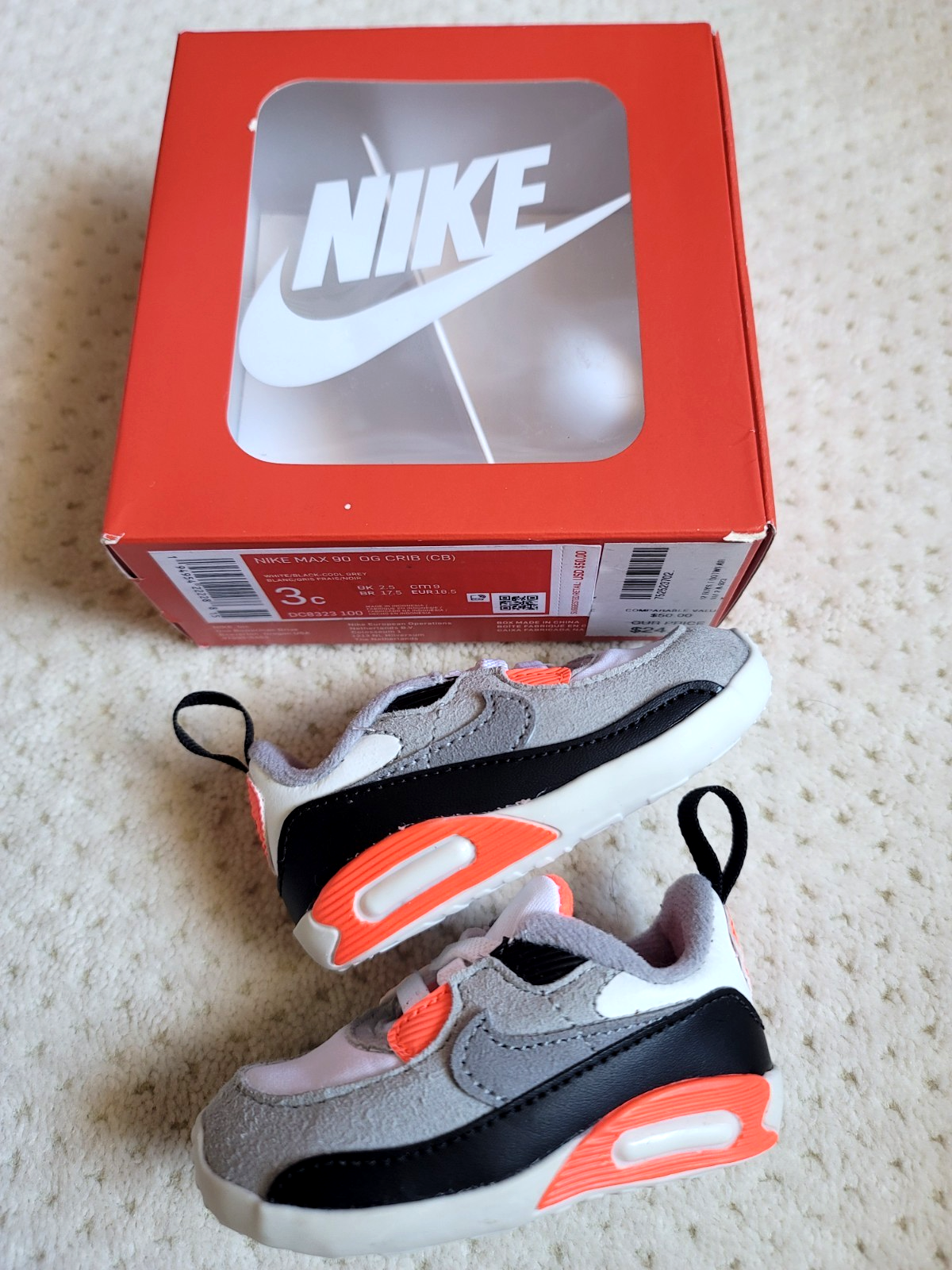 PONY Scarpe culla Nike Air Max 90 Infrared OG nuove con scatola DC8323 100 bianco nero grigio freddo 3C