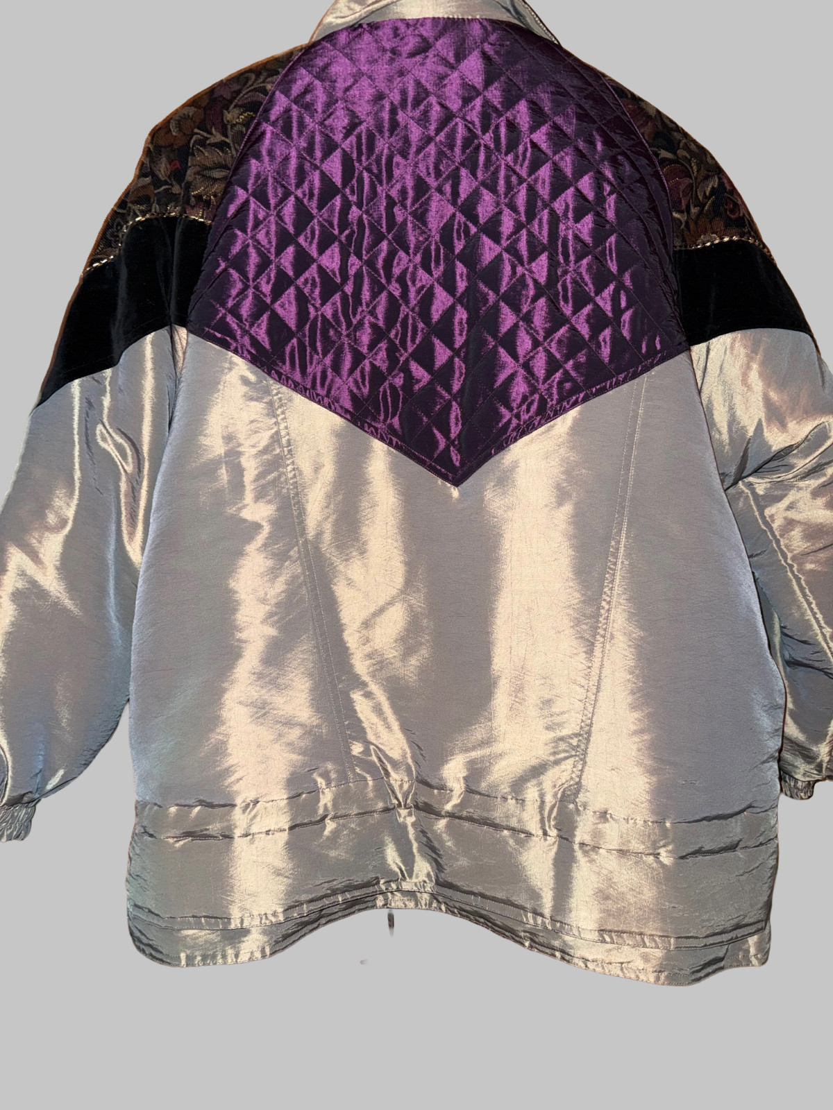 VTG 80s Current Seen Metallic Patchwork Floral Ta… - image 5