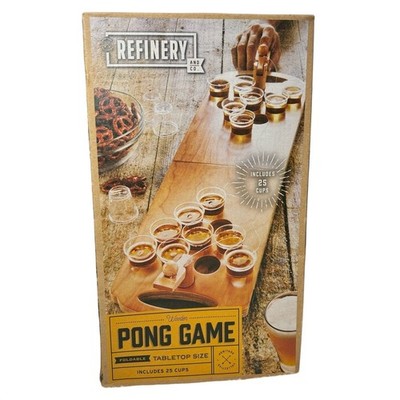 Refinery and Co Wooden Pong Game OS Brown Tabletop Foldable Party Set