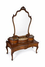 Antique Louis XV Revival Vanity Table with Carved Mirror & Marble Inset – c. 192