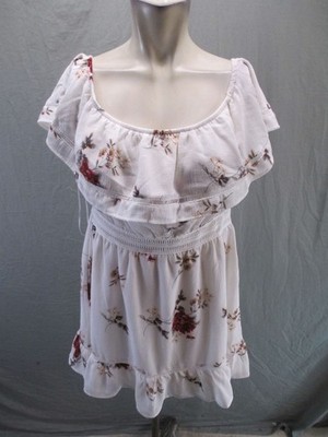NWT Amy Size L Womens Multicolor Floral Round Neck Ruffle Beauty Casual Top 563