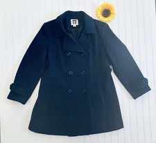 ANNE KLEIN Wool Cashmere Blend Navy Blue Mid Length Pea Coat Women's Size XL