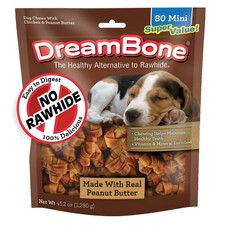 DreamBone Peanut Butter Flavored Rawhide-Free Dog Chews, Mini, 45.2 Oz, 80 Count