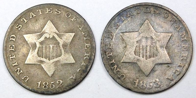 1852 & 1853 Three Cent Silver Piece Lot