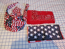 EXC Lot 3 Patriotic Stars/Stripes/Paisley Red, White, Blue 2 Bandanas 1 Doo-Rag
