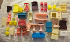 Mixed Lot of Vintage Plastic Dollhouse Furniture - multiples sizes & pieces
