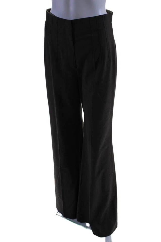 Pantalones sin cordones con cremallera de lana de pierna ancha marrón chocolate talla 36 Escada para mujer Foto 2 de 4