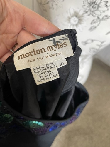 Vintage 80s Cocktail Dress Morton Myles Sequin Arm Statement Glam Size 14 - Picture 2 of 7