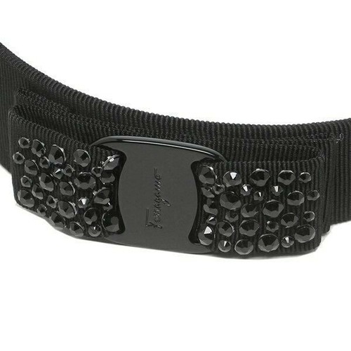 SALE FERRAGAMO Headband VARA Ribbon Studs Brand Name Engraved Black NEW - Picture 3 of 6