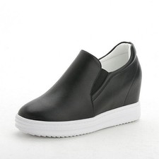 Women's Casual College Dress Shoes Hidden Wedge Heels Faux Leather Slip On Pumps