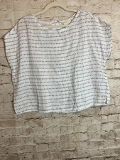 Cynthia Rowley Linen Boxy Top Womens Small White Micro Bee Print Lightweight