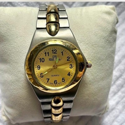 Vintage Ricardo Quartz Analog Wristwatch Gold Dial Two-Tone Metal Band Ladies 