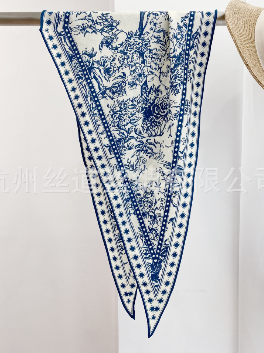 70% Cashmere 30% Silk Diamond 130X45cm Scarf Wrap Blue branch Print Bandanna new