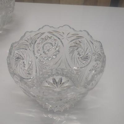 Vintage 24% GORGEOUS Lead Crystal Glass Bowl Pinwheel Star pattern saw tooth